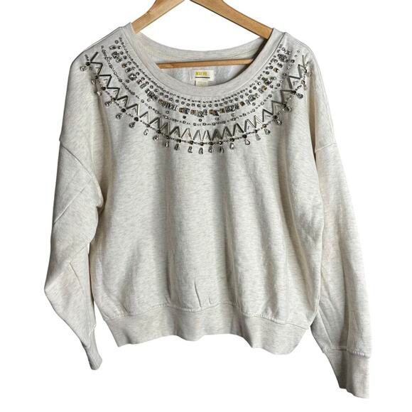 Anthropologie Maeve Embellished Collar Pullover Light Sand Size M - Picture 6 of 11